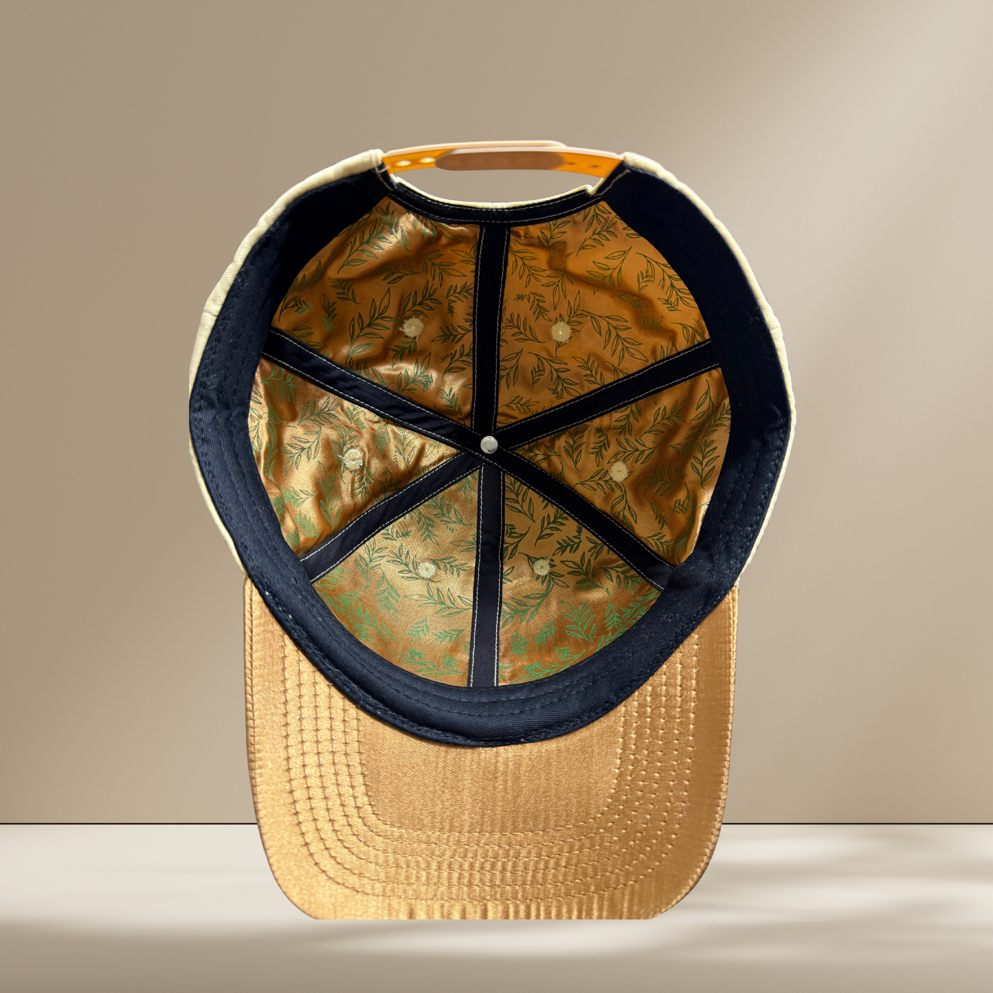 Silk-Lined Baseball Hat – In Every Season I Will Praise Him (Cream/Gold)