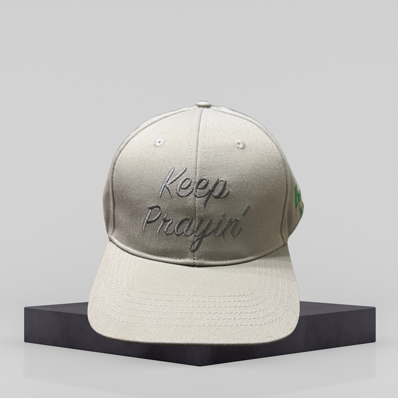 Silk-Lined Baseball Hat – Keep Prayin’ (Heather Grey) | 57 cm & 66 cm
