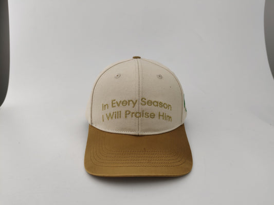 Silk-Lined Baseball Hat – In Every Season I Will Praise Him (Cream/Gold) | 57 cm & 66 cm