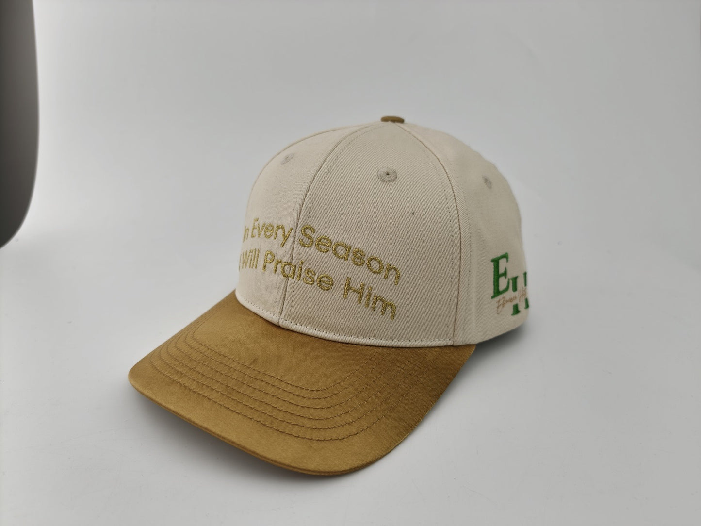Silk-Lined Baseball Hat – In Every Season I Will Praise Him (Cream/Gold) | 57 cm & 66 cm